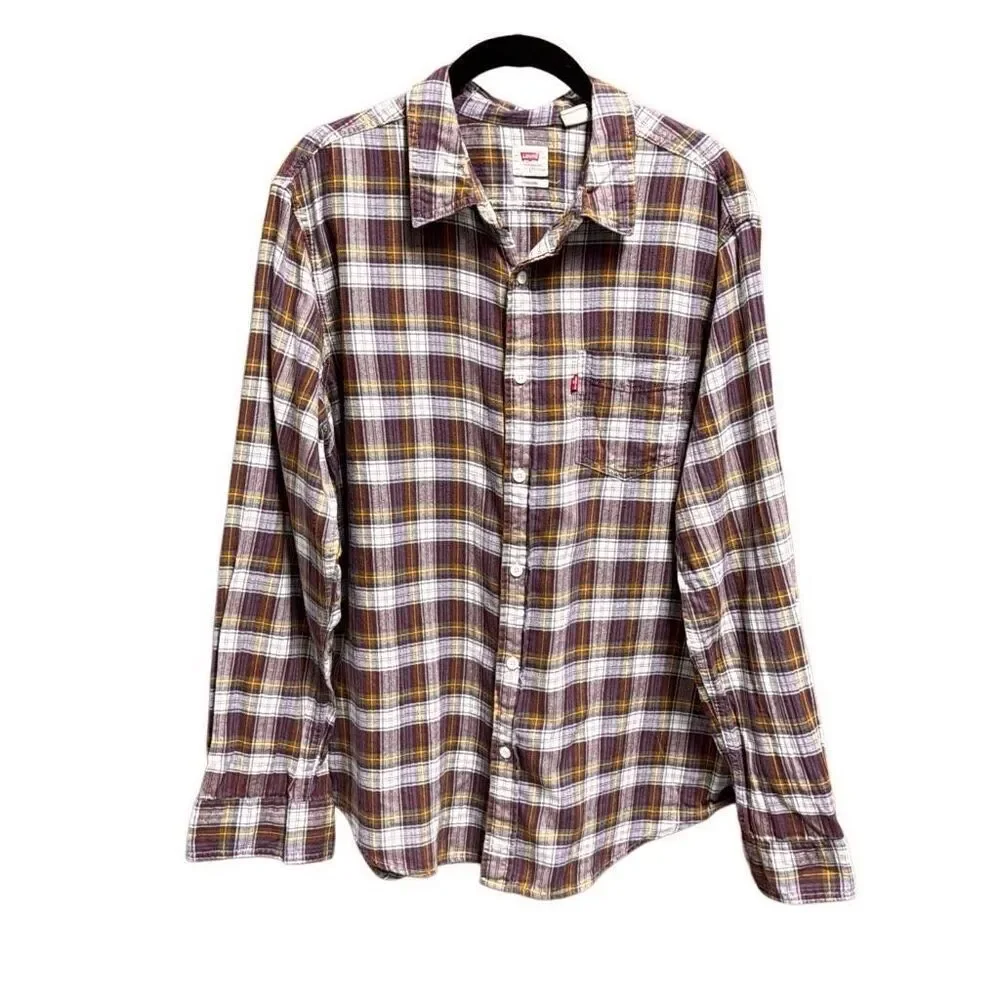 Levi’s Men’s Plaid Flannel Button Down Long Sleeve Shirt Size Large